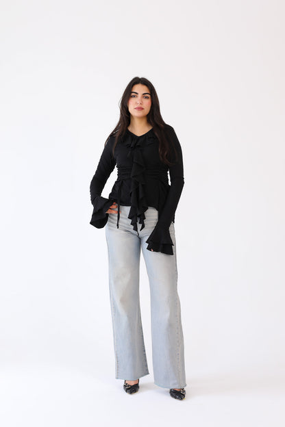 EVERYDAY RUFFLE TOP black