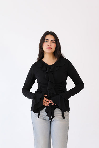EVERYDAY RUFFLE TOP black
