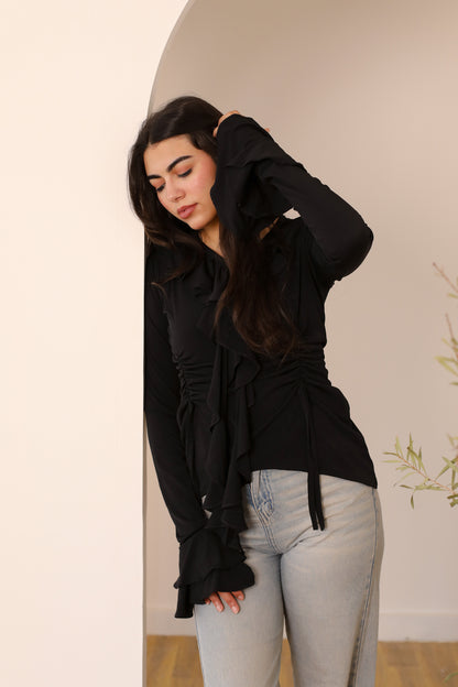EVERYDAY RUFFLE TOP black