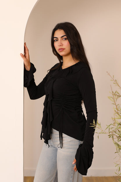 EVERYDAY RUFFLE TOP black