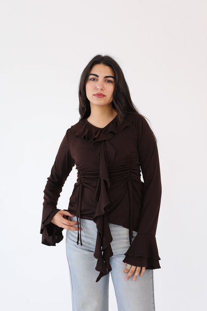 EVERYDAY RUFFLE TOP brown