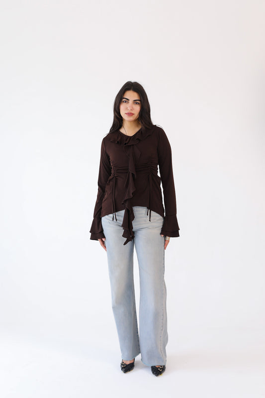 EVERYDAY RUFFLE TOP brown