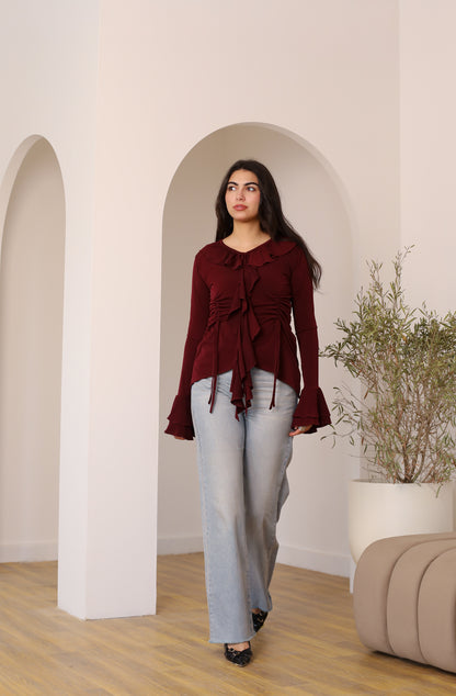 EVERYDAY RUFFLE TOP burgundy