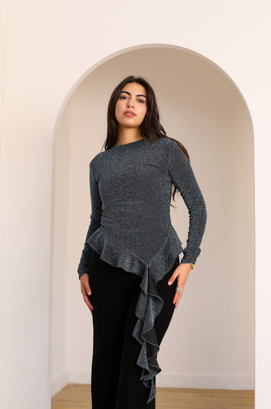MIDNIGHT RUFFLE TOP