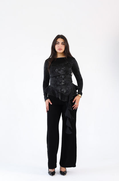 MIDNIGHT RUFFLE TOP black