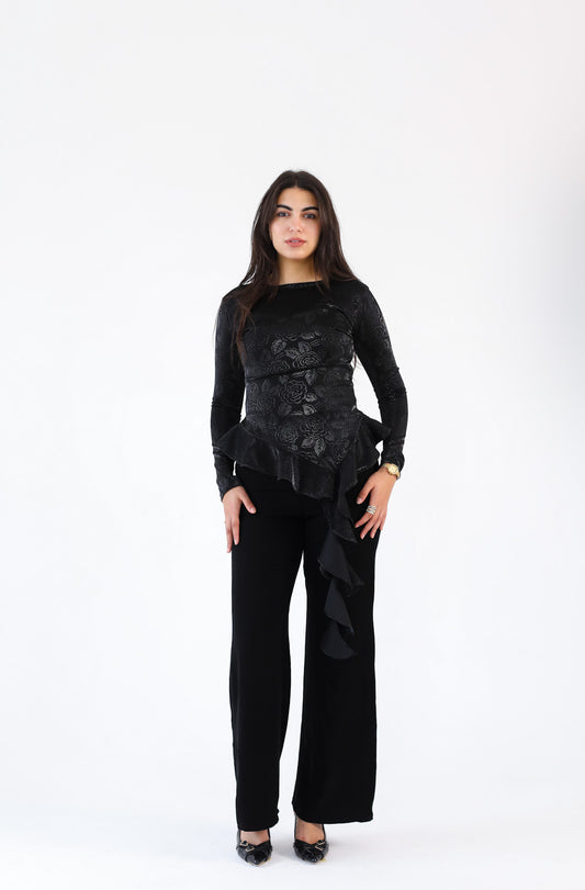 MIDNIGHT RUFFLE TOP black