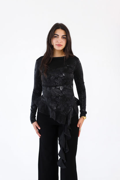 MIDNIGHT RUFFLE TOP black
