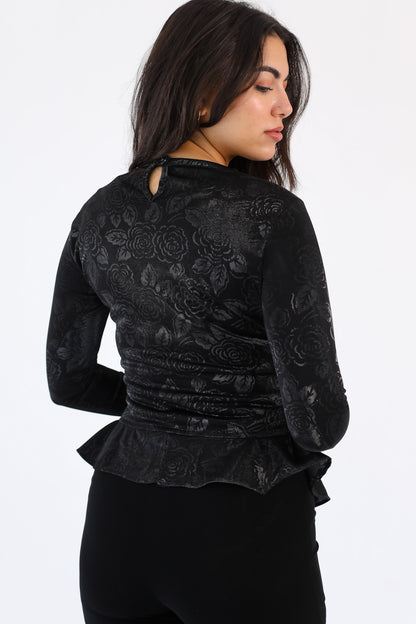 MIDNIGHT RUFFLE TOP black