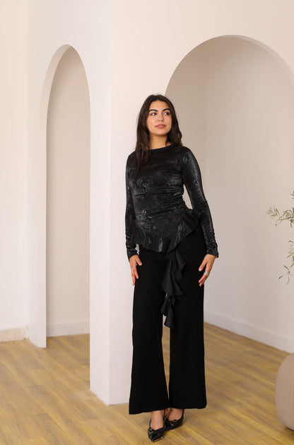MIDNIGHT RUFFLE TOP black