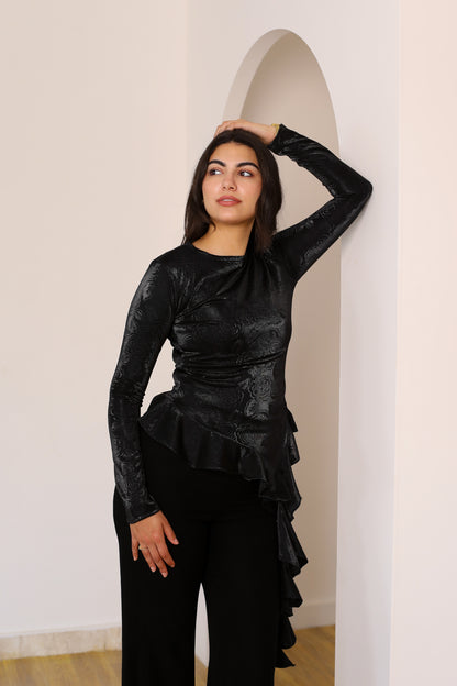 MIDNIGHT RUFFLE TOP black