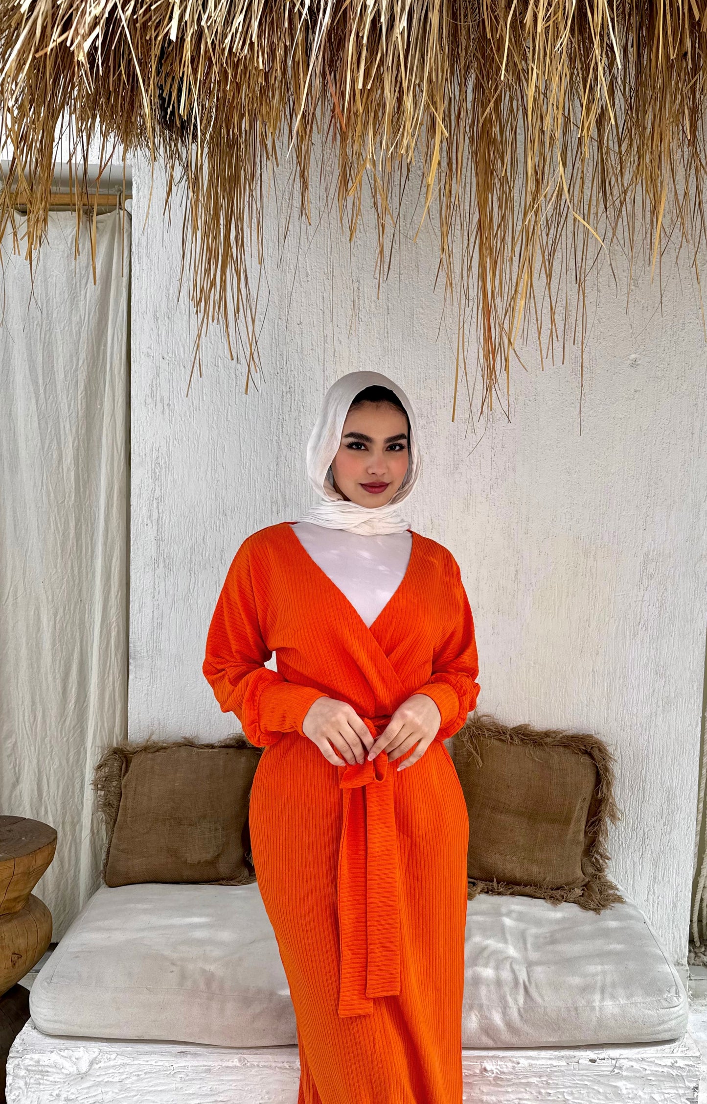 GREEN & ORANGE RIPPED DRESS