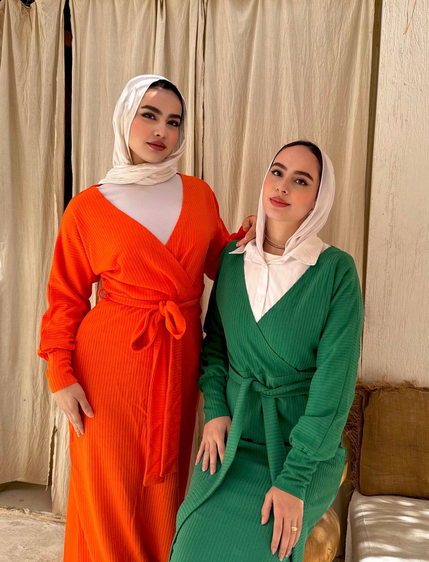 GREEN & ORANGE RIPPED DRESS