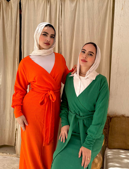 GREEN & ORANGE RIPPED DRESS
