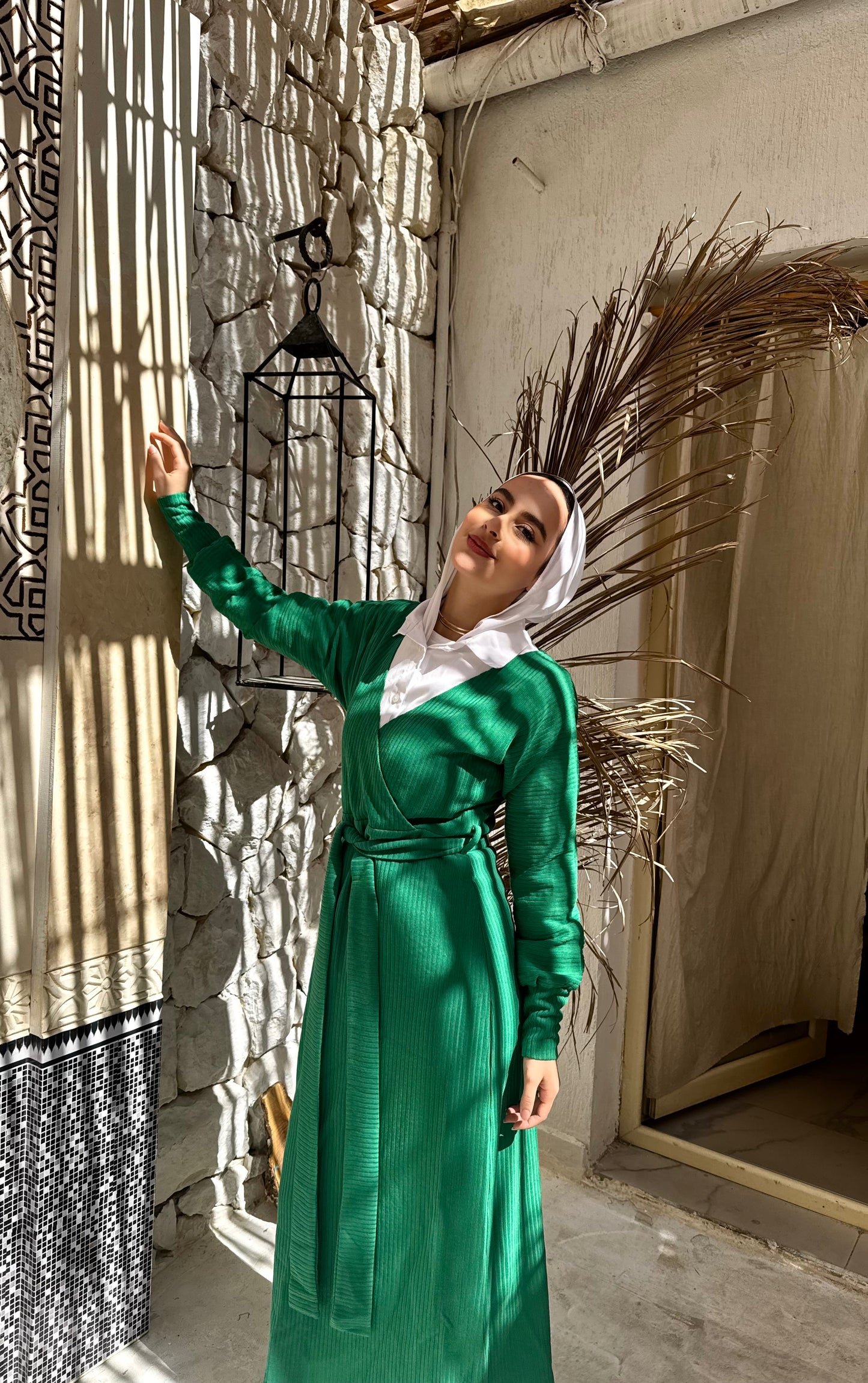 GREEN & ORANGE RIPPED DRESS