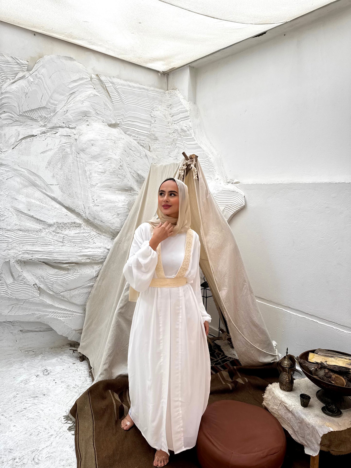 WHITE WITH GOLD SLIM KOFTAN