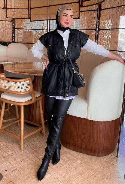 leather belted vest