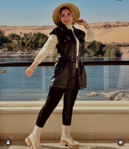 leather belted vest
