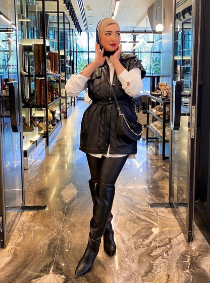 leather belted vest
